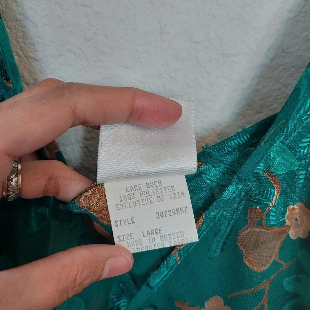 Katherine Bishop Teal Floral Sheer‎ Babydoll Chemise Nightgown Large